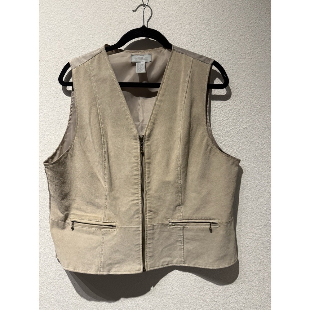 Great Northwest Tan Lined Suede Leather Zip Up Vest Size XL‎ Boho Hippie